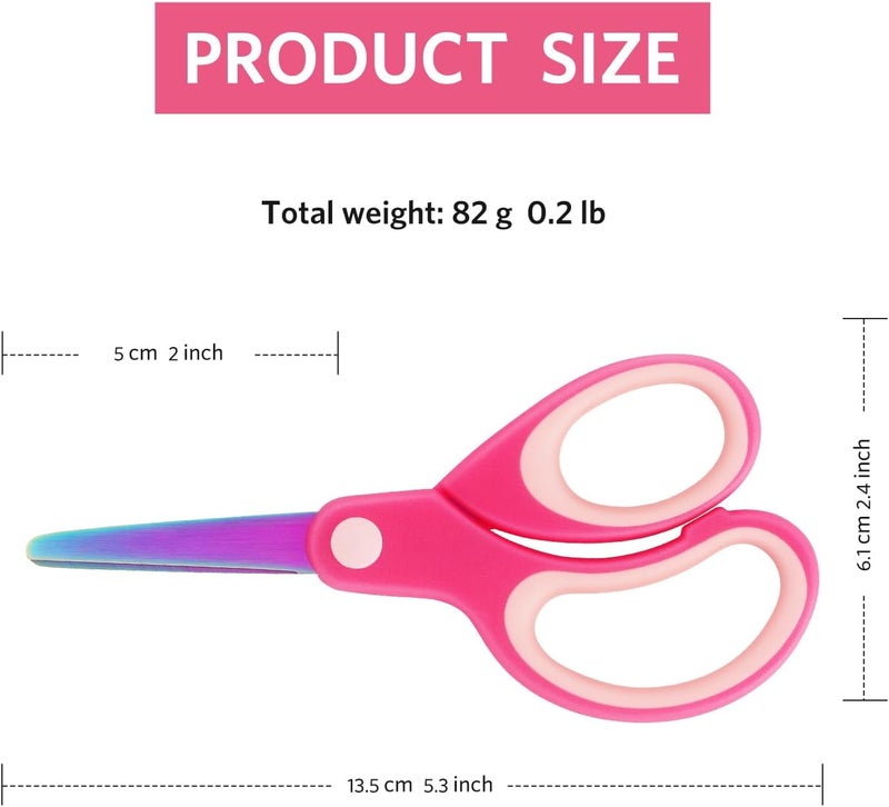 Asdirne Left Handed Kids Scissors, Safety Children Titanium Coating Scissors, Craft Scissors with Blunt Tip Stainless Steel Blades and Soft Grip, Great for Home and School,13.5cm, 3 Pack - Image 4